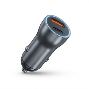 Pluggone Ultra 60W Dual Port Fast Car Charger – Blue LED Ring & Metal Unibody