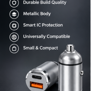 Pluggone Compact 30W Dual Port Metallic Car Charger – USB-A & Type-C PD