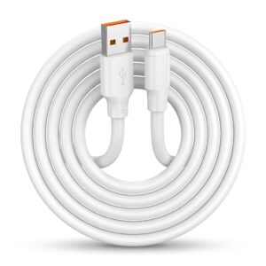 Pluggone White Type C Cable – Fast Charging Turbo & VOOC Compatible Soft Silicone Cable